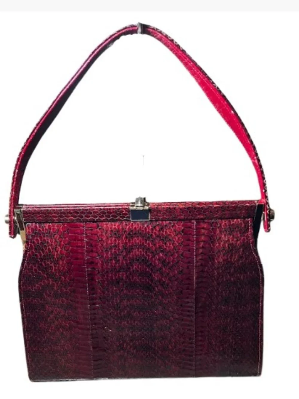 Unbranded Vintage Genuine Python Snakeskin Leather Bag Burgundy Red Black EUC